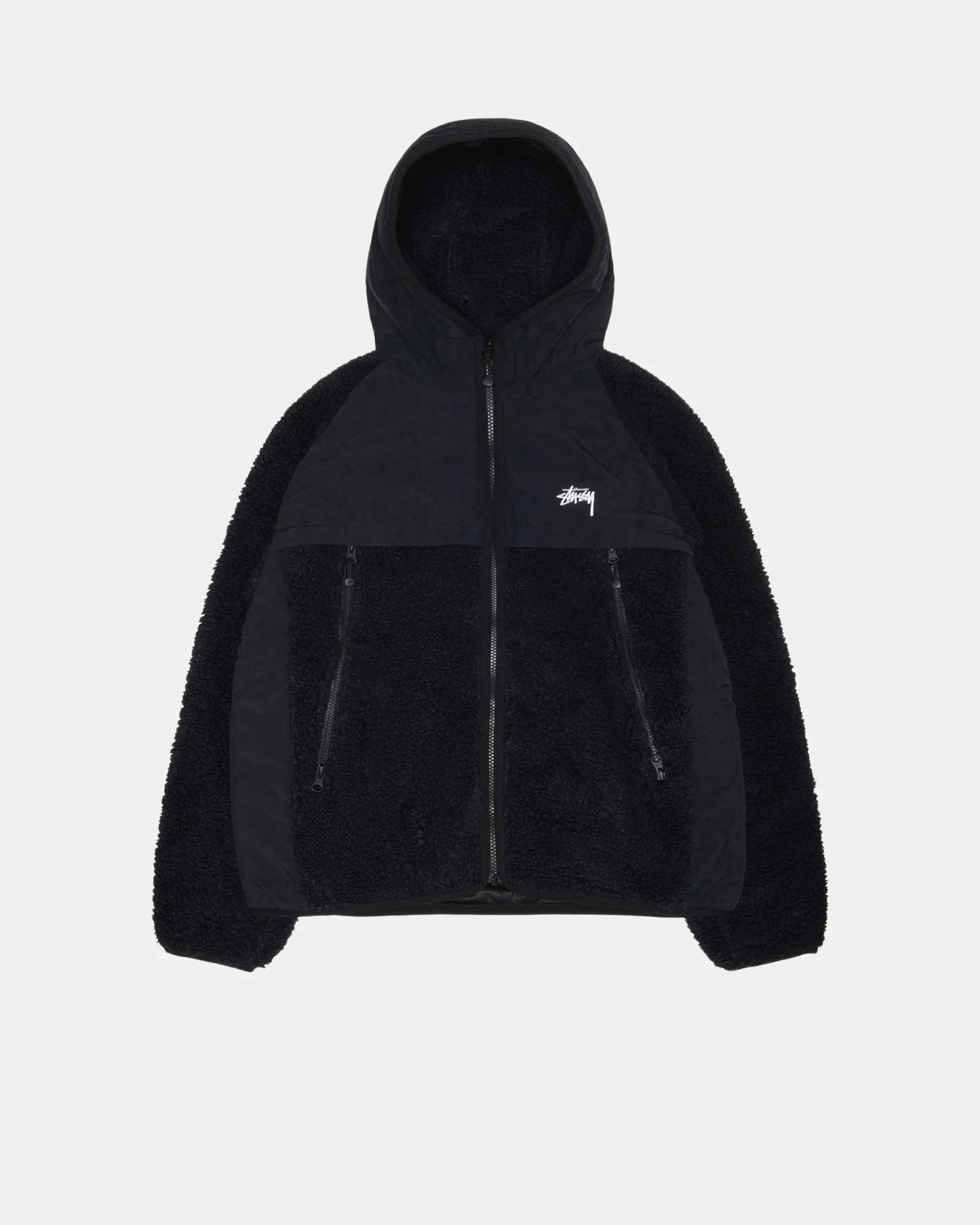 STUSSY SHERPA PANELED HOODED JACKET